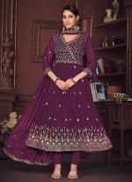 Georgette Wine Wedding Wear Embroidery Work Readymade Anarkali Suit